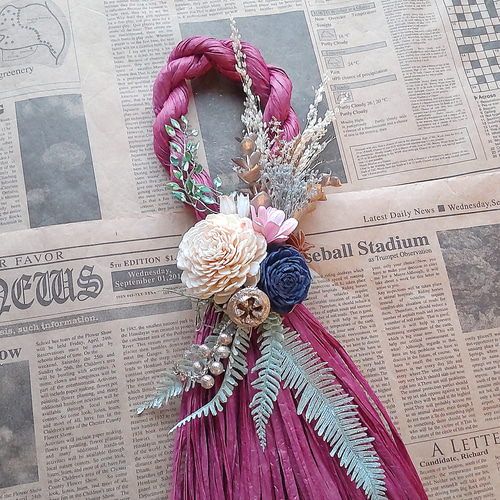 お正月のお飾り しめ縄リース ピンク しめ縄リース】タッセル型しめ縄リース☆お正月 ピンク お正月飾り