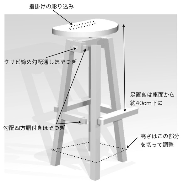 キッチンスツールケヤキ　キッチンスツール　スツール　キッチン　椅子　台所　木製 5枚目の画像