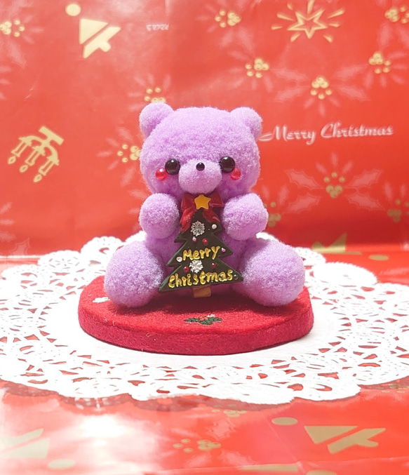 *↟⍋ポンポンXmas⍋↟*【B-2】カップ入り！クリスマスパープルベアちゃん( ◍•㉦•◍ )ꊛᱸ˖ ࣪⊹ 1枚目の画像