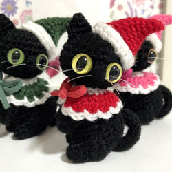 【選べるカラー】黒猫ちゃんのクリスマス☆あみぐるみ＊受注製作品 5枚目の画像