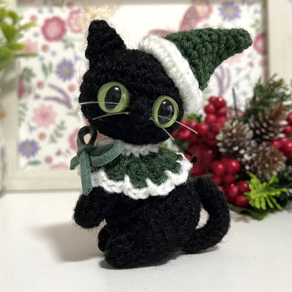 【選べるカラー】黒猫ちゃんのクリスマス☆あみぐるみ＊受注製作品 10枚目の画像