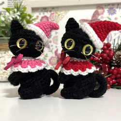 【選べるカラー】黒猫ちゃんのクリスマス☆あみぐるみ＊受注製作品 3枚目の画像