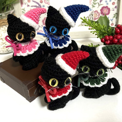 【選べるカラー】黒猫ちゃんのクリスマス☆あみぐるみ＊受注製作品 2枚目の画像