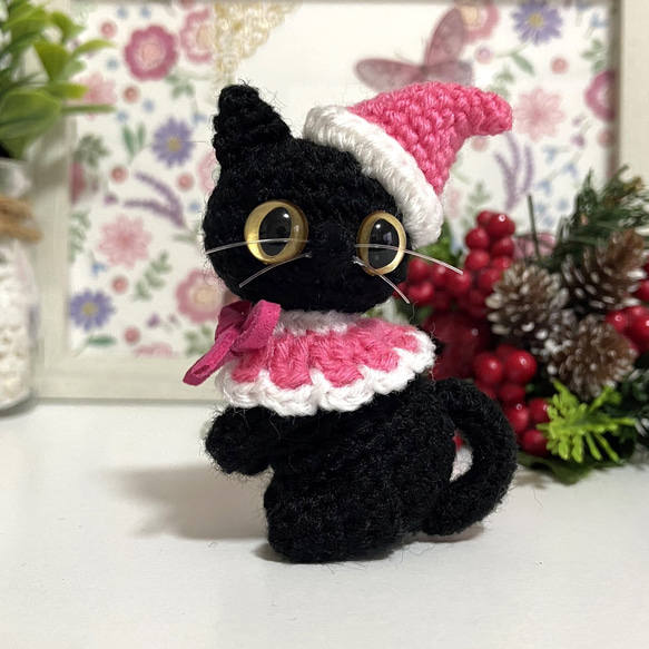 【選べるカラー】黒猫ちゃんのクリスマス☆あみぐるみ＊受注製作品 12枚目の画像