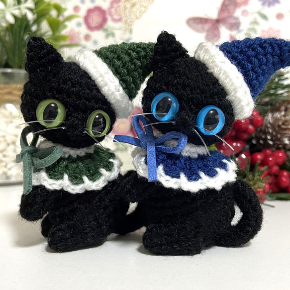 【選べるカラー】黒猫ちゃんのクリスマス☆あみぐるみ＊受注製作品 4枚目の画像