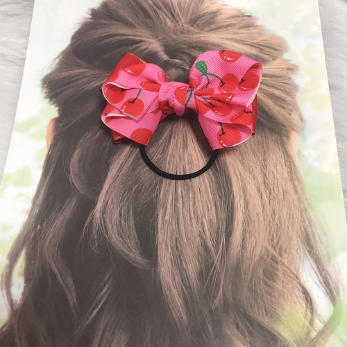 SALE✳︎ハンドメイド✳︎リボンヘアゴムヘアバンドチェリーさくらんぼ