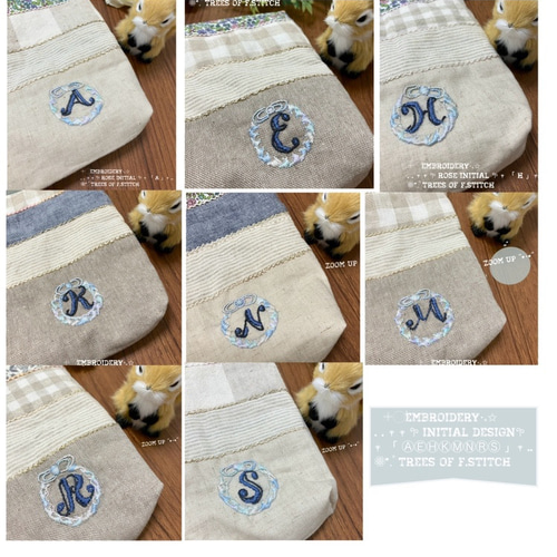 sale⋈イニシャル手刺繍入⚘麻と綿のパッチワークポーチ✩レトロ柄✩一 