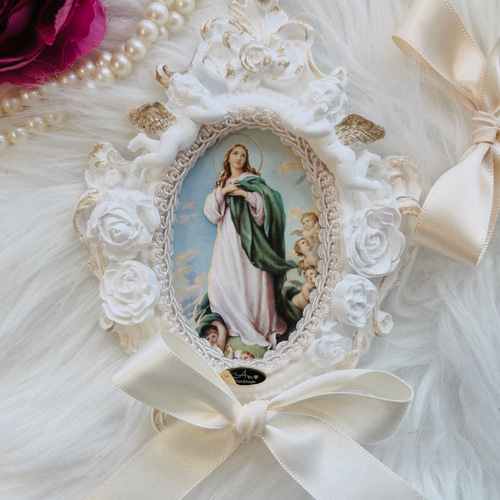 受注販売］マリア様 アロマストーン フレーム飾り 天使 天使の羽根