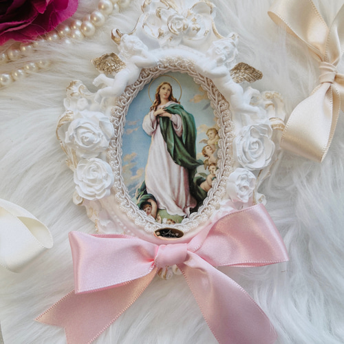 受注販売］マリア様 アロマストーン フレーム飾り 天使 天使の羽根