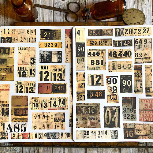 送料無料【A85コラージュ素材】シール 数字 ダメージ ジャンク