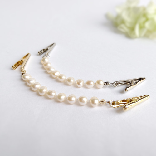 金具の色が選べる淡水パールのカーディガンクリップ ストールクリップ