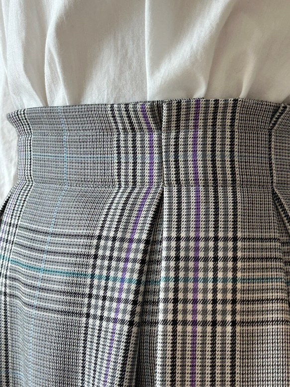 洗えるウール100% さらりと暖かいグレンチェック タックハイウエストフレアスカート【通勤着・お出かけ】S・M・Lサイズ 8枚目の画像