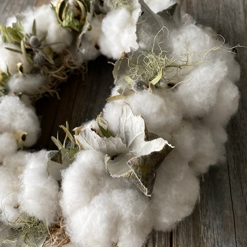 New2024冬コットンフラワーのリース クリスマスフラワーギフト