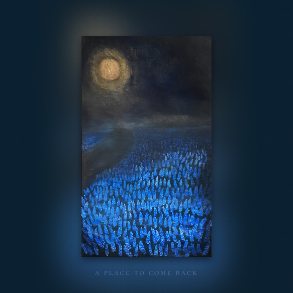 「月夜」　手描き　油絵　風景画　原画　油彩画 絵画 油絵 原画 星月夜 模写 ゴッホ 星 月 光 夜空 風景画 S.I