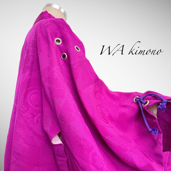 アンティーク ファスナー羽織 アイレット 作務衣 着物リメイク 和モード 着物コート 男女兼用 紫 51105 1枚目の画像