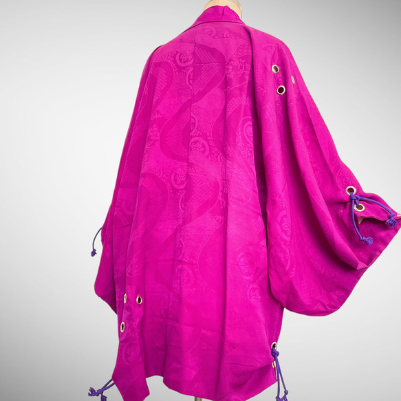 アンティーク ファスナー羽織 アイレット 作務衣 着物リメイク 和モード 着物コート 男女兼用 紫 51105 7枚目の画像