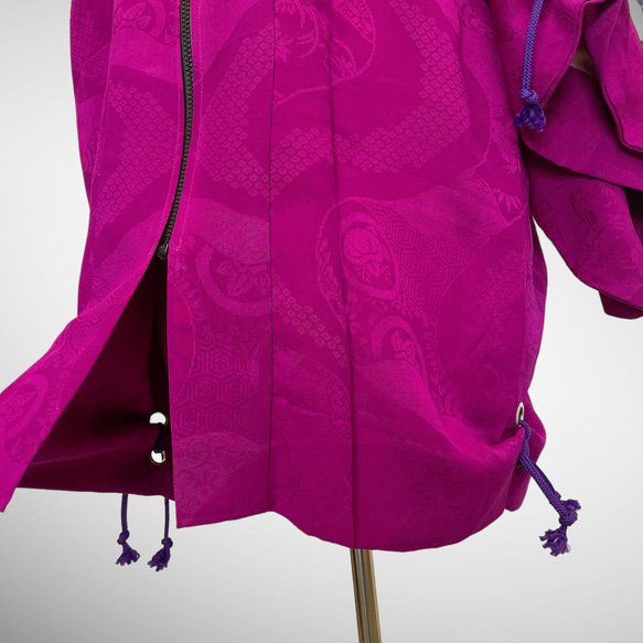 アンティーク ファスナー羽織 アイレット 作務衣 着物リメイク 和モード 着物コート 男女兼用 紫 51105 4枚目の画像