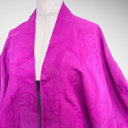 アンティーク ファスナー羽織 アイレット 作務衣 着物リメイク 和モード 着物コート 男女兼用 紫 51105 10枚目の画像