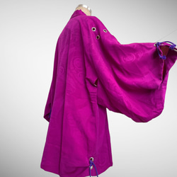 アンティーク ファスナー羽織 アイレット 作務衣 着物リメイク 和モード 着物コート 男女兼用 紫 51105 12枚目の画像