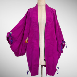 アンティーク ファスナー羽織 アイレット 作務衣 着物リメイク 和モード 着物コート 男女兼用 紫 51105 8枚目の画像