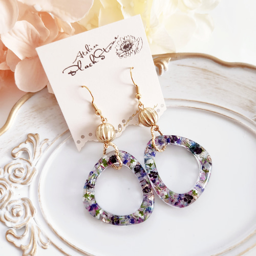 お花のしずく×クリアハートピアス♡(イヤリング・樹脂などに変更可能