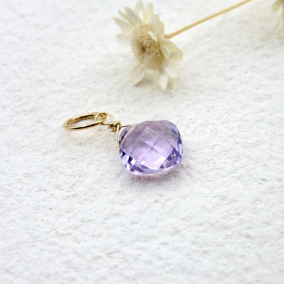 14kgf ピンクアメジストとレインボームーンストーンのチャーム
