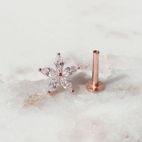 14K金 ゴールド 花 Cz ヘリックス 軟骨 アンチトラガス アウター