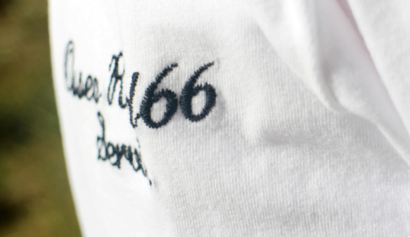 刺繍 綿100% 長袖Tシャツ  W-23052 Osseo Road 66 ホワイト 6枚目の画像