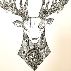 鹿　モノクロ　アートポスター　イラスト　Ａ4/B4/Ａ3サイズ 3枚目の画像