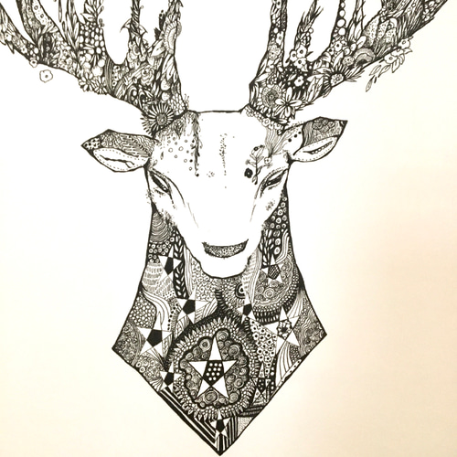 鹿の頭部イラスト A4サイズ 鹿の頭のイラスト | Premiumベクトル素材