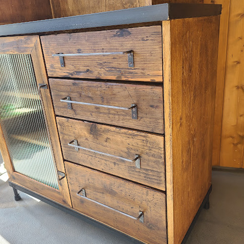 A-STYLE-CABINETモールガラス△古材×アイアン！レンジ台・食器棚