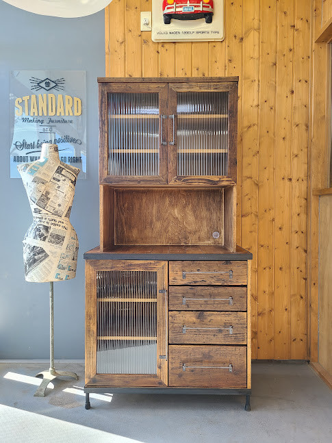 A-STYLE-CABINETモールガラス△古材×アイアン！レンジ台・食器棚・ダイニング・カップボード