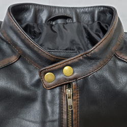 [SALE] ヤギ革ユーズド加工ビンテージスタイルジャケット (サイズ L/XL) 2枚目の画像