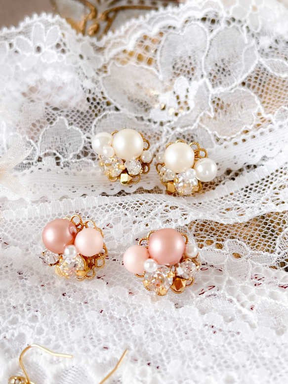 チェコガラススモーキーパールピアス・イヤリング ゴールドVer