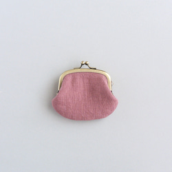 リネンとインド刺繍リボンのミニがま口（小銭入れ・ポーチ）ピンク2 4枚目の画像