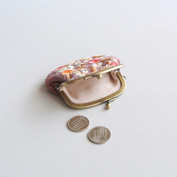 リネンとインド刺繍リボンのミニがま口（小銭入れ・ポーチ）ピンク2 2枚目の画像