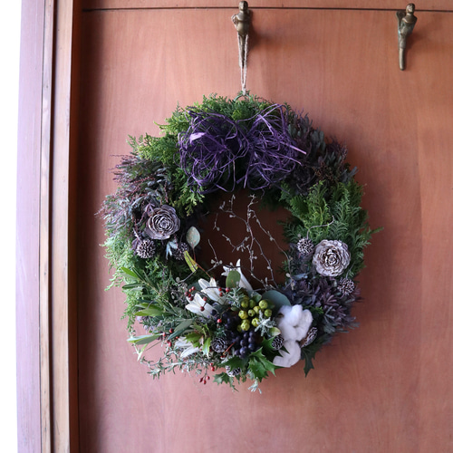 45cm)＊特大＊ミモザとヒバとハーブのシックなフレッシュクリスマス