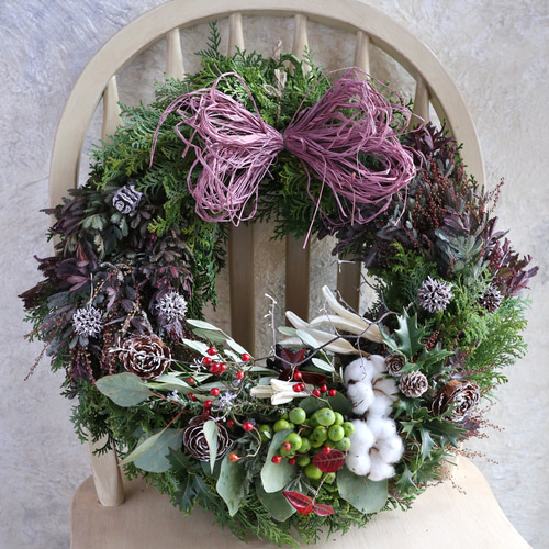 45cm)＊特大＊ミモザとヒバとハーブのシックなフレッシュクリスマス