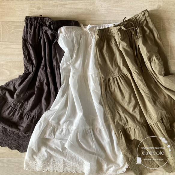 【お値下げ中】スカラップ刺繍のペチスカート / アンダースカート（オリーブ） 7枚目の画像