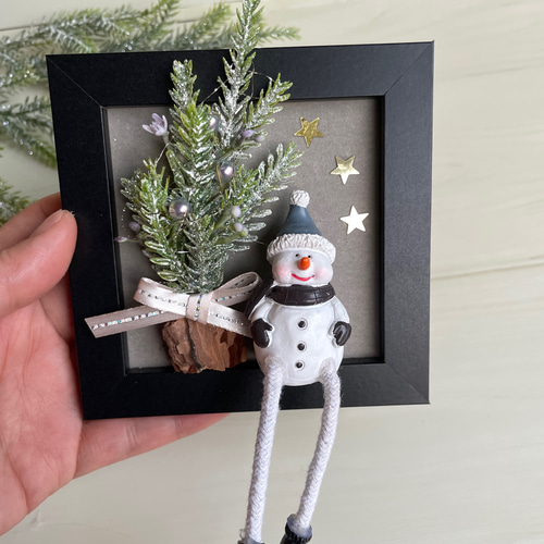 雪だるまさんフレーム 手のひらサイズ フラワーアレンジメント