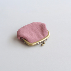 リネンとインド刺繍リボンのミニがま口（小銭入れ・ポーチ）ピンク1 7枚目の画像