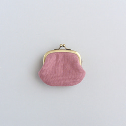 リネンとインド刺繍リボンのミニがま口（小銭入れ・ポーチ）ピンク1 4枚目の画像