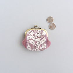 リネンとインド刺繍リボンのミニがま口（小銭入れ・ポーチ）ピンク1 3枚目の画像