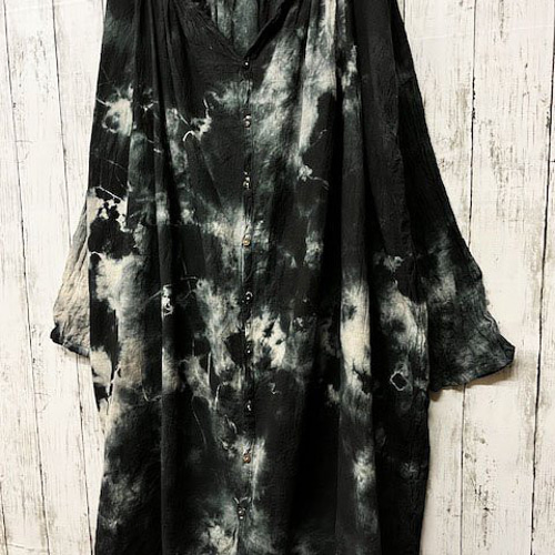 タイダイ染め　前開きワンピース　ムラ染め ブラック HD20-49 タイダイ染め 前開きワンピース ムラ染め ブラック HD20-49