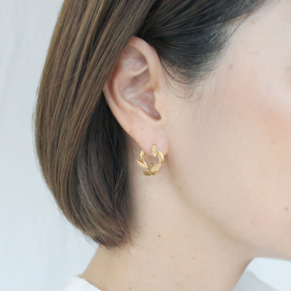 小葉子環形耳環 第8張的照片