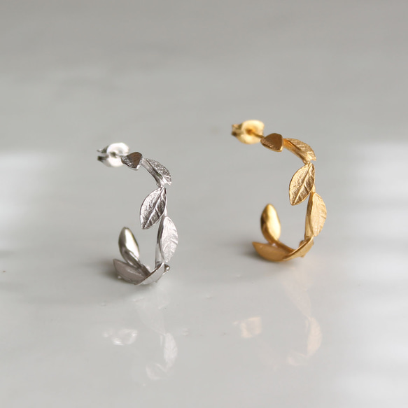 小葉子環形耳環 第2張的照片