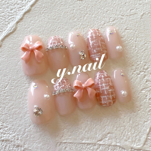 大人気新品セール ブ ツイードネイル/リボンネイル/ガーリーネイル/韓国ネイル ネイル Nail Chip / Attached Nails