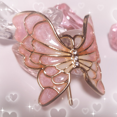 蝶々ポニーフック⑧シェルピンク♡バタフライ☆レジンハンドメイド 