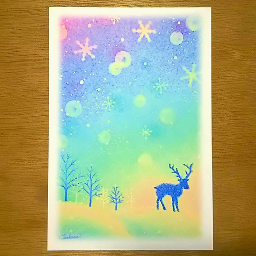 虹色のクリスマスカード5枚セット パステルアートポストカード ポスト