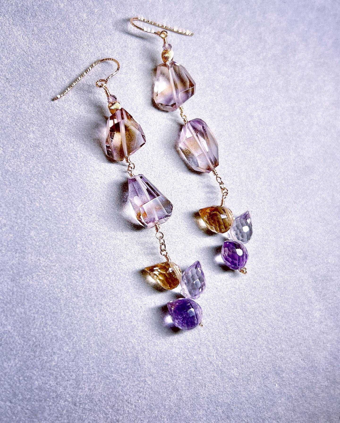 一点物14kgf☆大粒タンブルカットバイカラーアメトリンのキャンディピアス